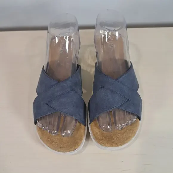 Chaps Women's Olessia Blue Faux Suede Wedge Sandals Slip-On Size 9 - Picture 3 of 8